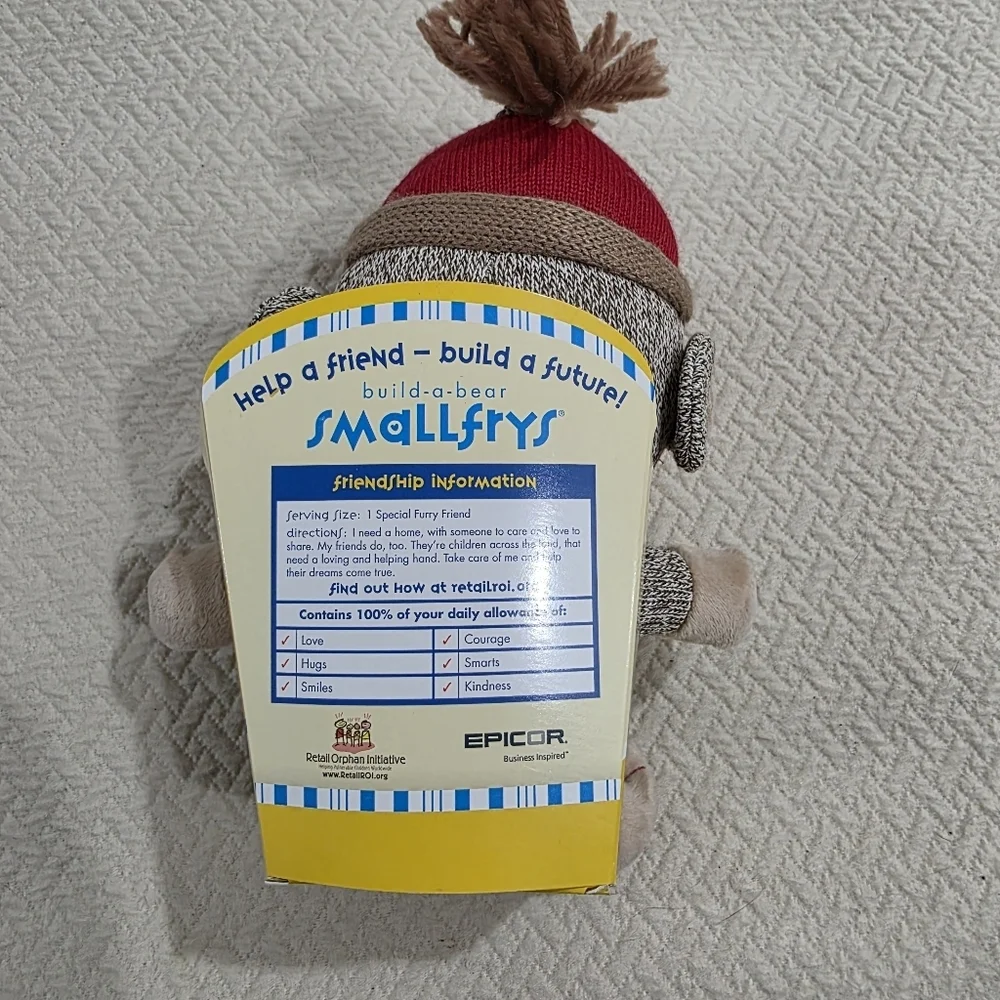 Build-A-Bear Smallfrys Sock Monkey Plush With Red Knit Hat Pompom Beanie Retired